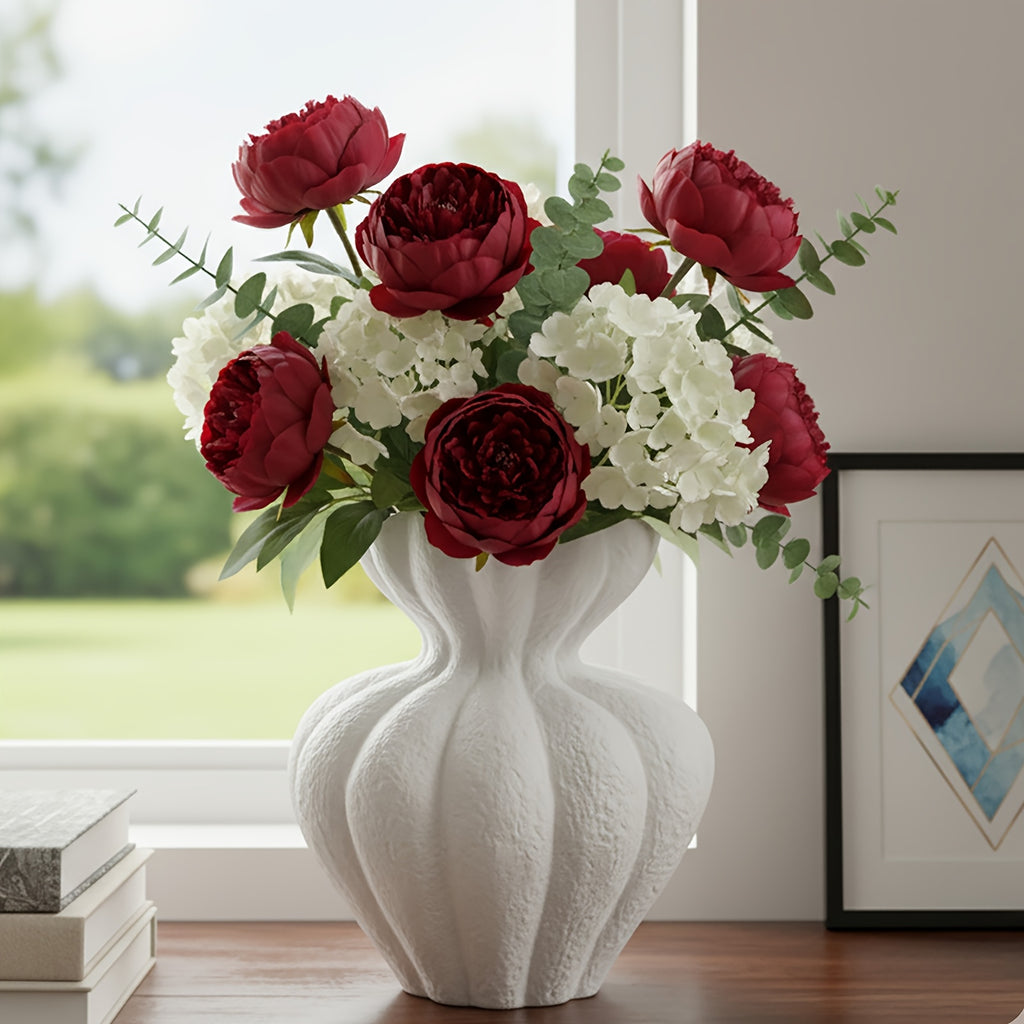 White Ceramic Vase, 8.2 Inch Modern Boho White Flower Vase for Home Decor, Unique Vase for Farmhouse Living Room Cabinet Table Centerpieces Wedding Decorations