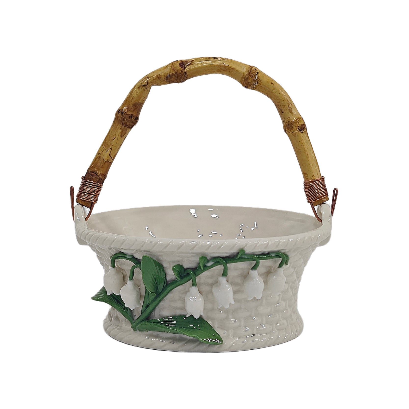 Creative Ceramic Lily of The Valley Handheld Basket, Fruit Basket, Living Room Home Desktop Display Tray, Snack Tray, Storage Basket, Shelf Baskets