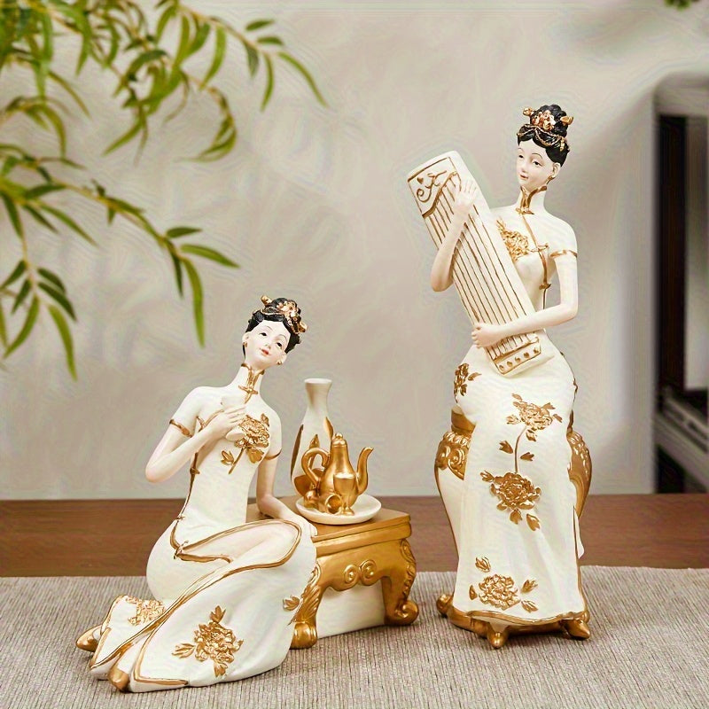 1pc New Style Qipao Lady Figurine Living Room Tea Room Zen High-end Curio Shelf Entrance Decoration