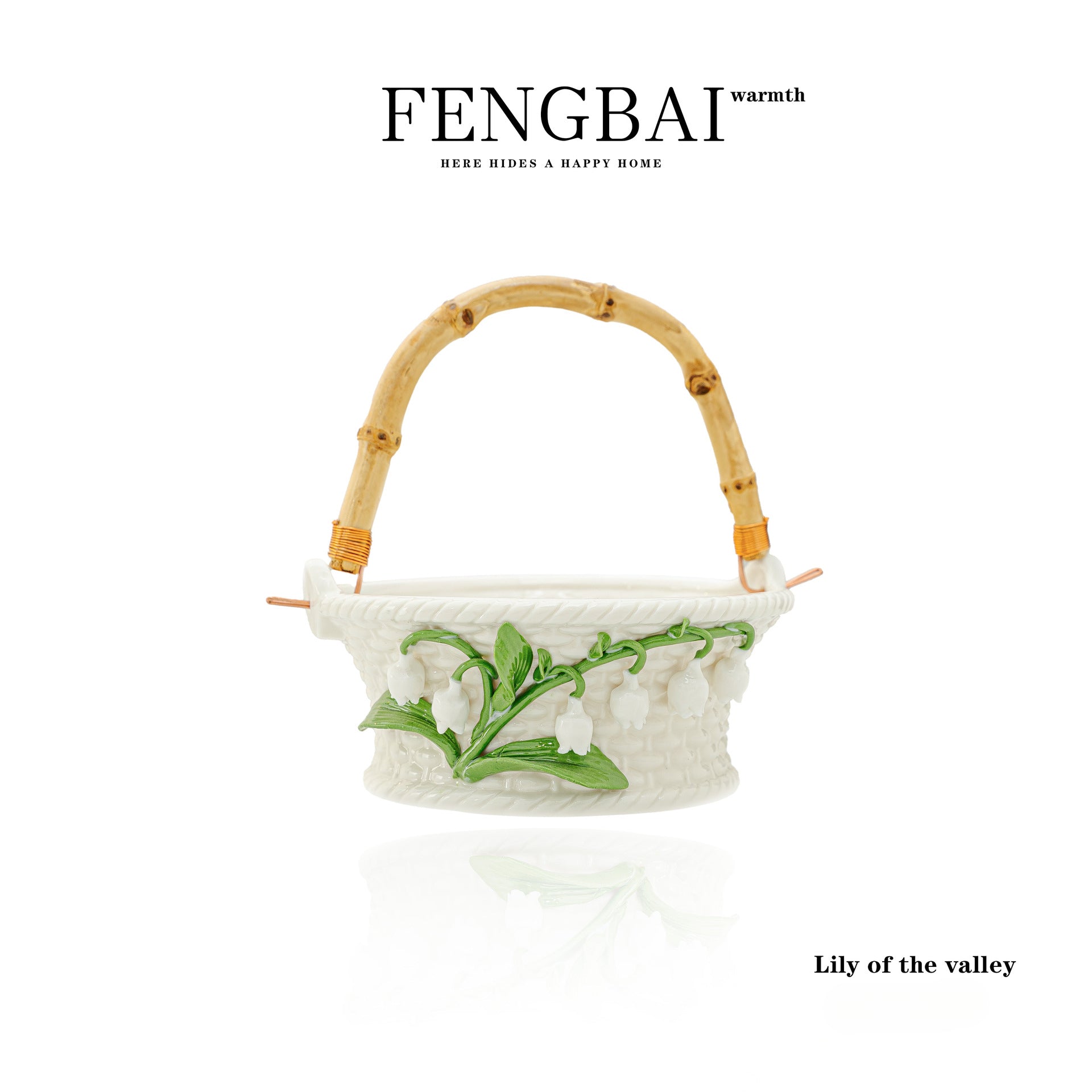 Creative Ceramic Lily of The Valley Handheld Basket, Fruit Basket, Living Room Home Desktop Display Tray, Snack Tray, Storage Basket, Shelf Baskets