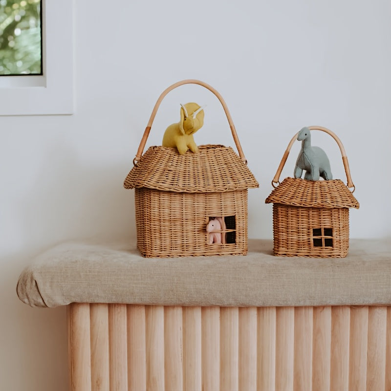 INS Style Woven Small House Storage Basket Handmade Floral Tote Organizer for Travel Outdoor Use, Shelf Baskets
