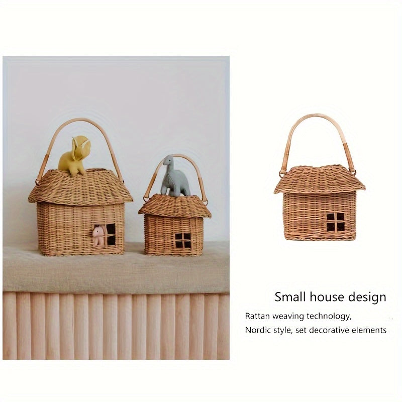 INS Style Woven Small House Storage Basket Handmade Floral Tote Organizer for Travel Outdoor Use, Shelf Baskets