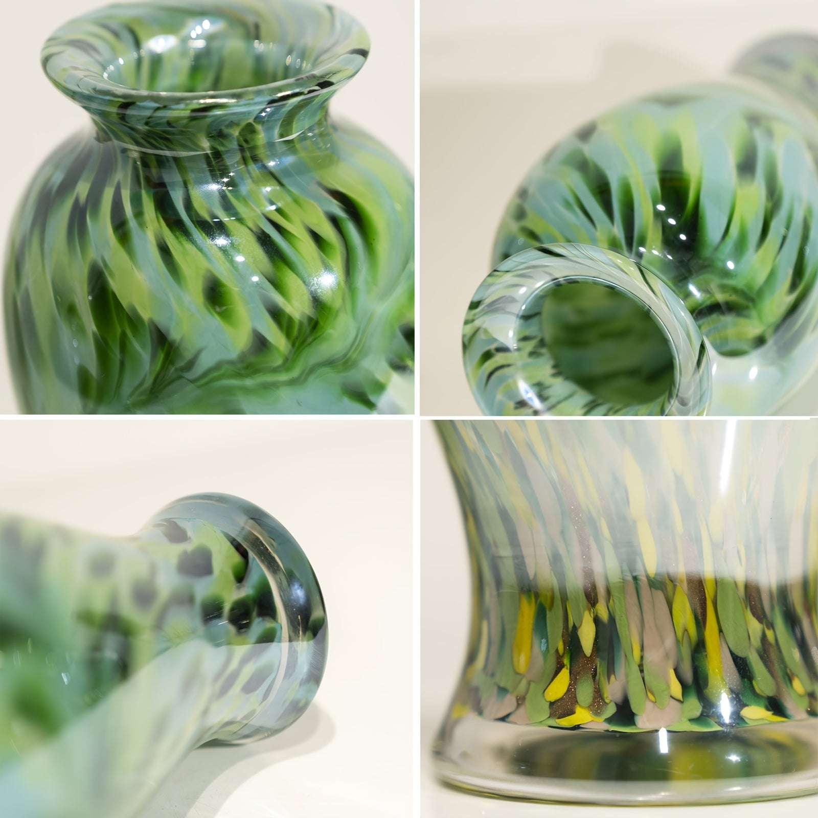 Green | Handmade Handmade Green Glass 1pc Vase | Beautiful Spring Flower Arrangement Container, Wide Mouth Vase | Unique Gift for Mothers And Sisters, Suitable for Central Table Decoration, Living Room Or Wedding Decoration