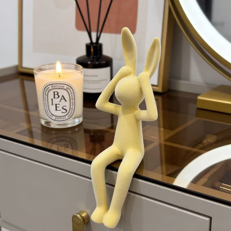3pcs Bohemian Macaron Flocked Rabbit Figurines - Resin Suitable for Bunny Shelf Decor, Decorations, Kawaii Bunny Statues for Home, Perfect Gift for Rabbit Lovers, Aesthetic Room Ornaments for Living Room Bedroom