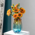 1pc glass vase, luxurious handmade blown art, blue and amber, suitable for home decoration, 9.5-inch high dining table decoration, can be used to hold water