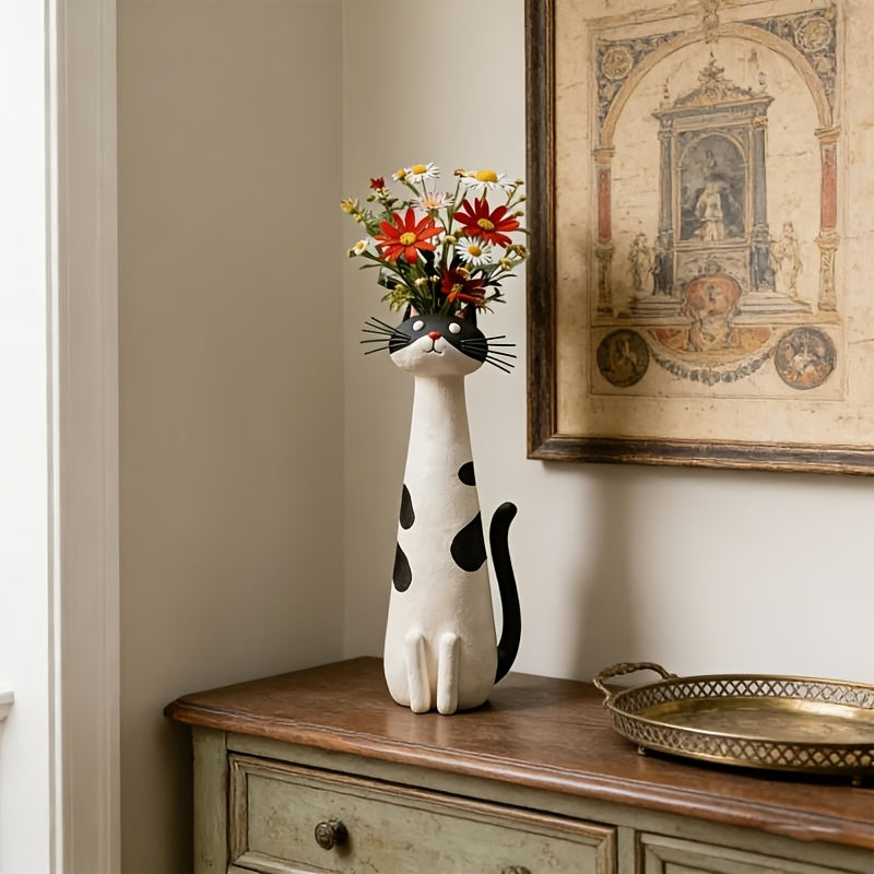 Whimsical Cat Shaped Resin Vase Cute Kawaii Design High End Stylish Unique Decor for Home Office