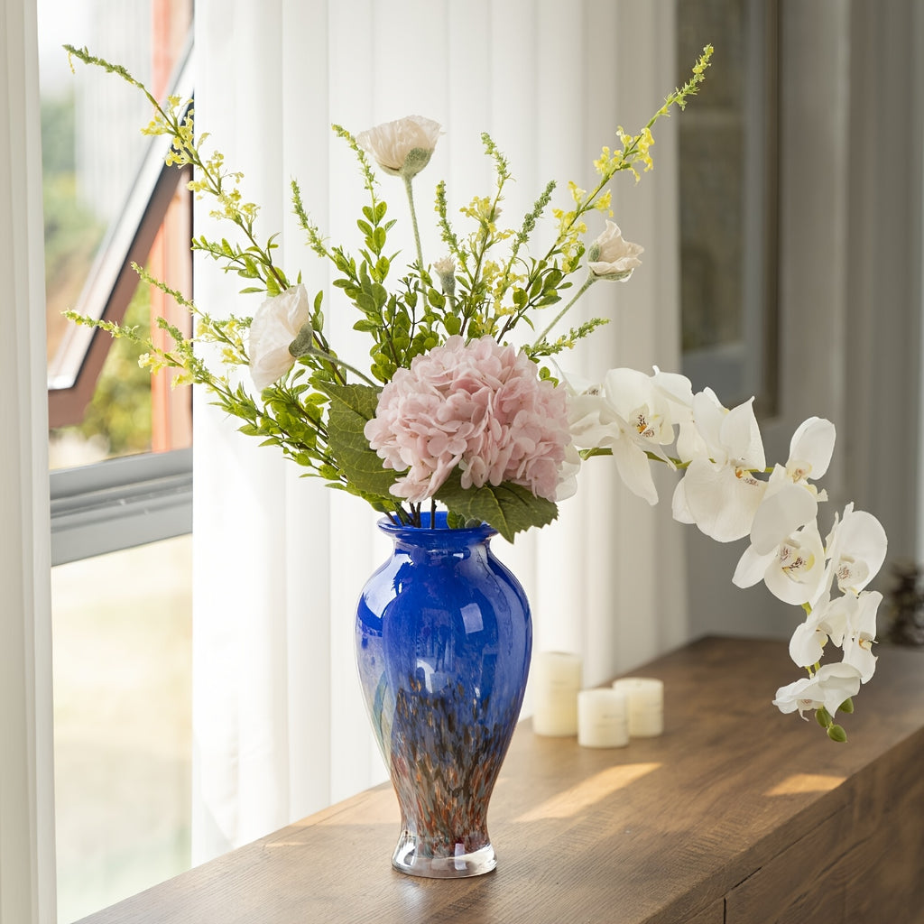 Green | Handmade Handmade Green Glass 1pc Vase | Beautiful Spring Flower Arrangement Container, Wide Mouth Vase | Unique Gift for Mothers And Sisters, Suitable for Central Table Decoration, Living Room Or Wedding Decoration