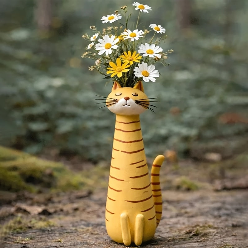 Whimsical Cat Shaped Resin Vase Cute Kawaii Design High End Stylish Unique Decor for Home Office