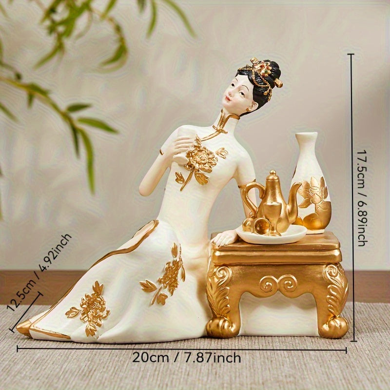 1pc New Style Qipao Lady Figurine Living Room Tea Room Zen High-end Curio Shelf Entrance Decoration