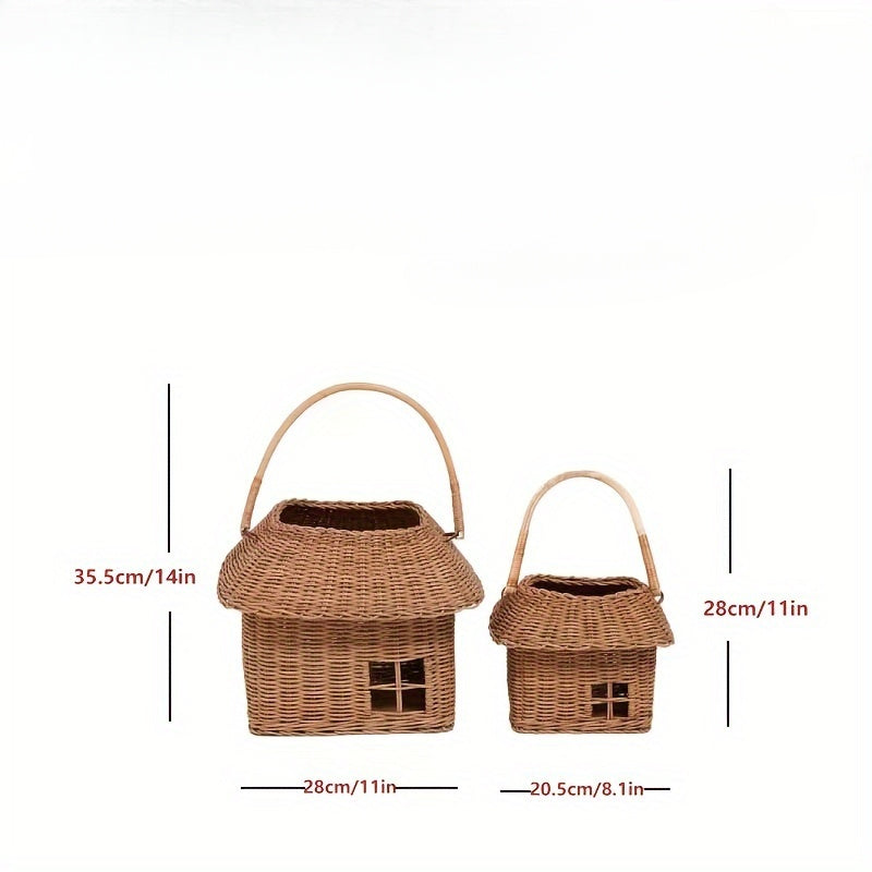 INS Style Woven Small House Storage Basket Handmade Floral Tote Organizer for Travel Outdoor Use, Shelf Baskets