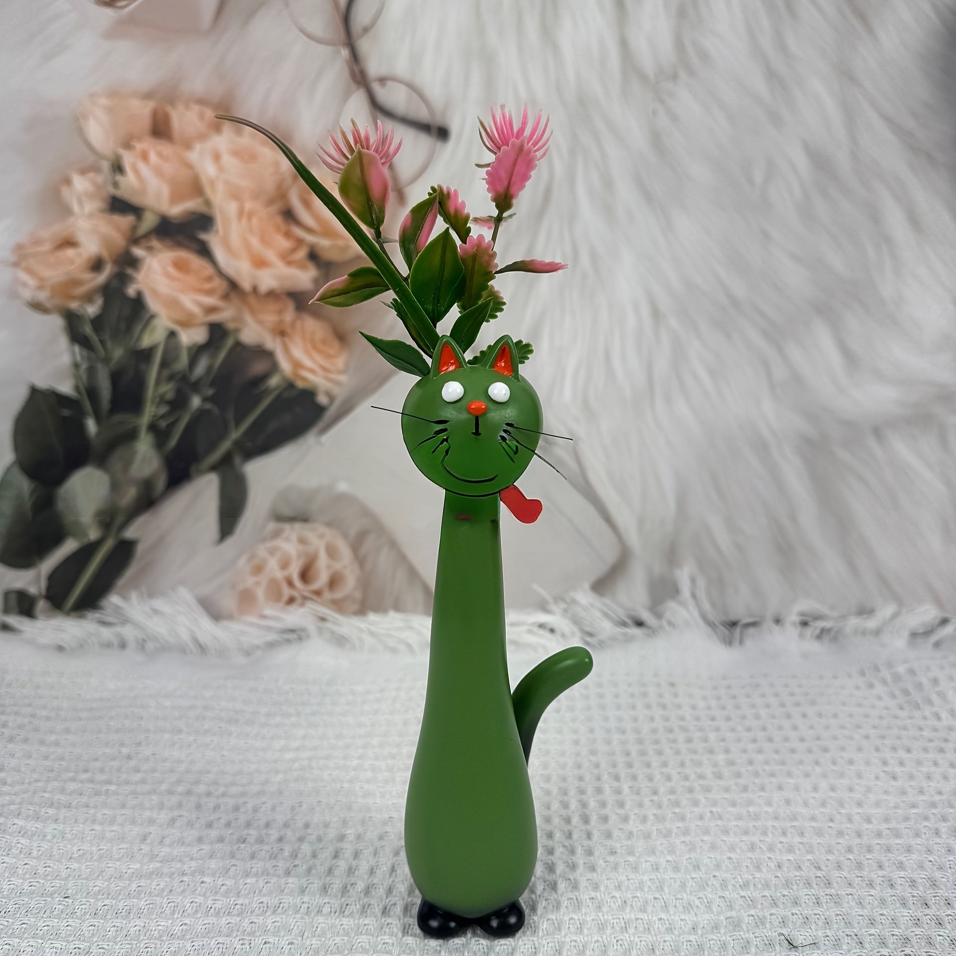 Whimsical Cat Shaped Resin Vase Cute Kawaii Design High End Stylish Unique Decor for Home Office