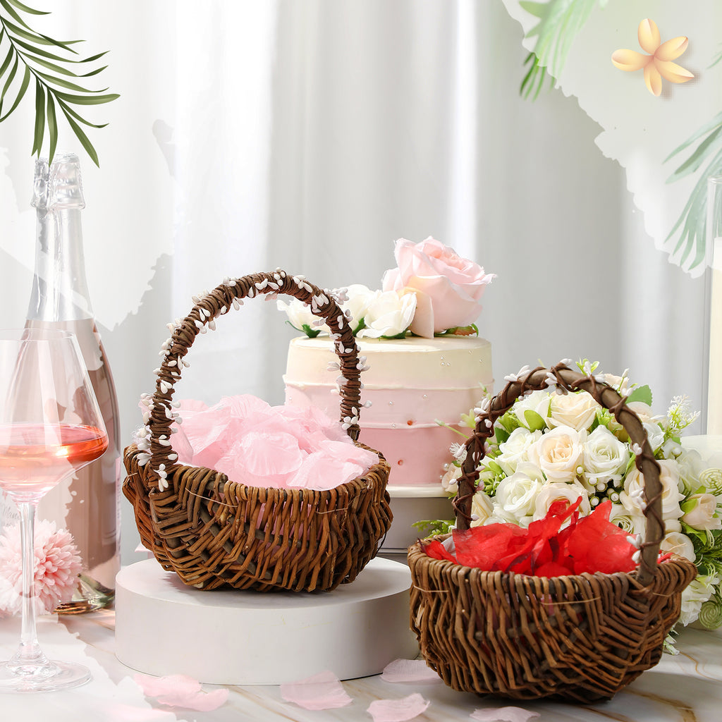 2pcs Christmas Flower Basket Vintage Berry Vine Wrapping Small Wicker Basket with Handle for Wedding Flowers Floral Decoration Candy Garden Home Storage