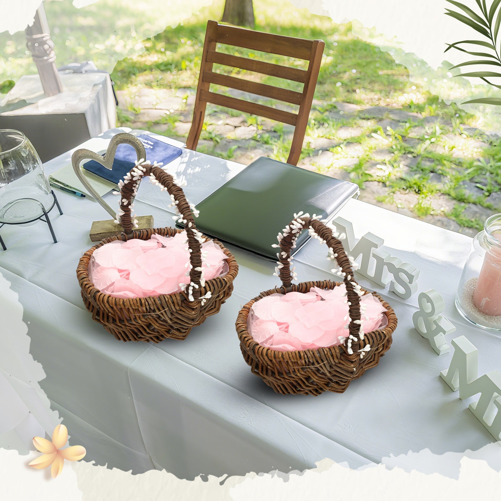 2pcs Christmas Flower Basket Vintage Berry Vine Wrapping Small Wicker Basket with Handle for Wedding Flowers Floral Decoration Candy Garden Home Storage