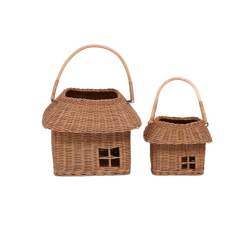 INS Style Woven Small House Storage Basket Handmade Floral Tote Organizer for Travel Outdoor Use, Shelf Baskets
