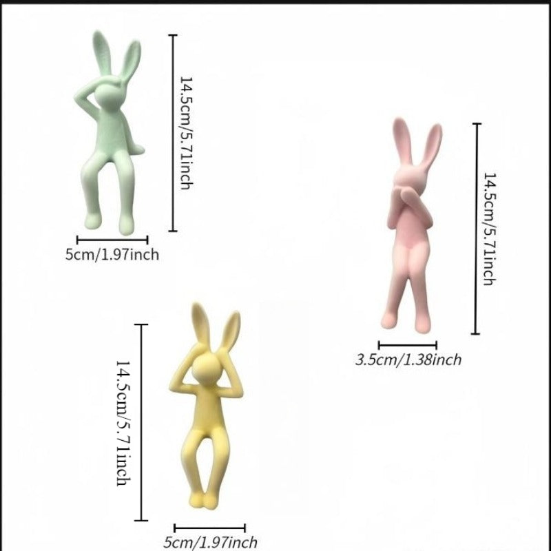 3pcs Bohemian Macaron Flocked Rabbit Figurines - Resin Suitable for Bunny Shelf Decor, Decorations, Kawaii Bunny Statues for Home, Perfect Gift for Rabbit Lovers, Aesthetic Room Ornaments for Living Room Bedroom