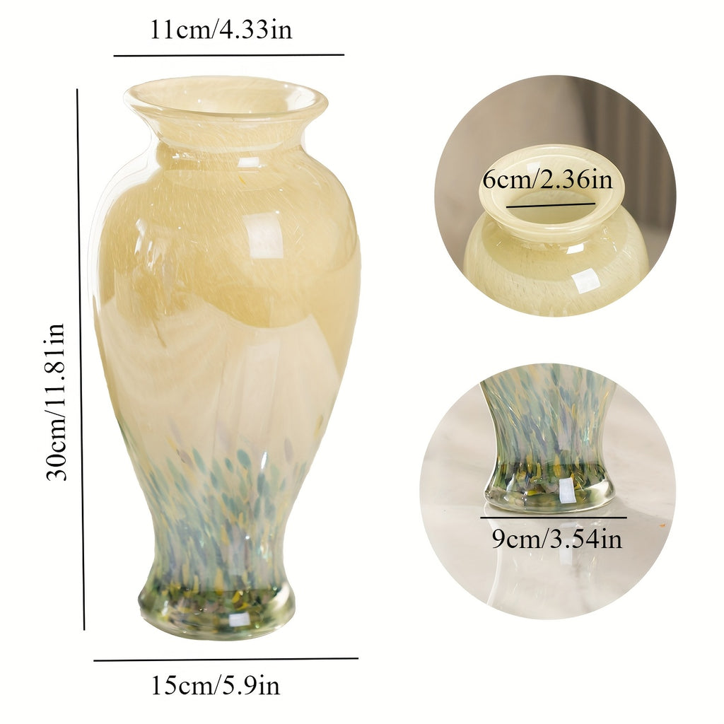 Green | Handmade Handmade Green Glass 1pc Vase | Beautiful Spring Flower Arrangement Container, Wide Mouth Vase | Unique Gift for Mothers And Sisters, Suitable for Central Table Decoration, Living Room Or Wedding Decoration