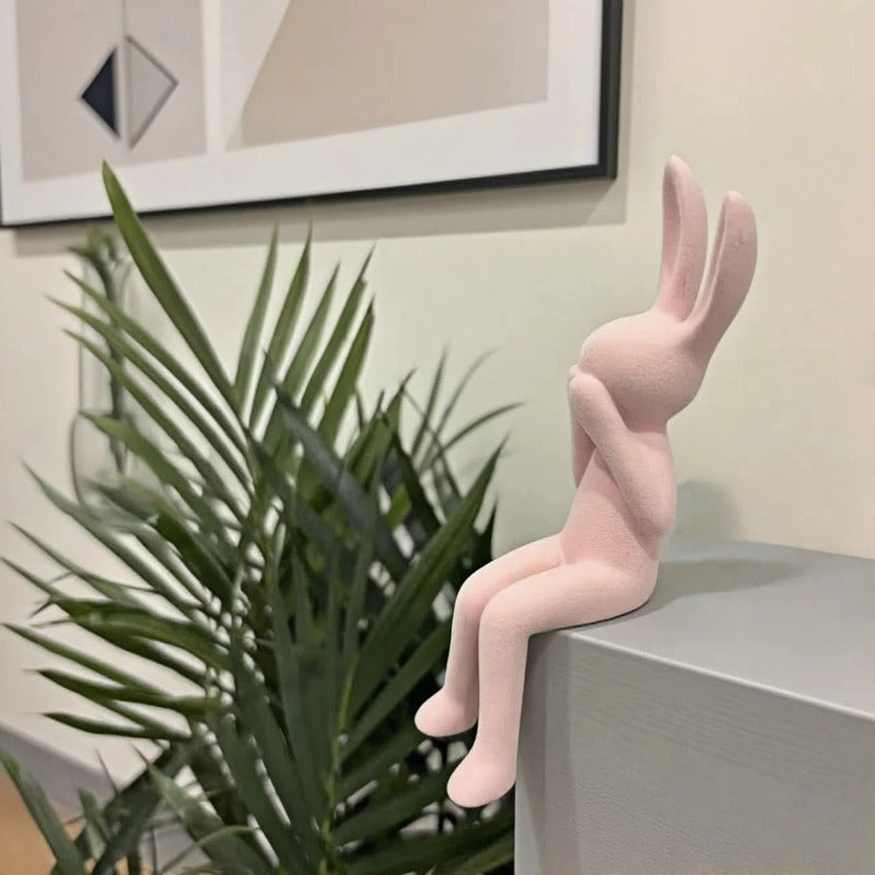3pcs Bohemian Macaron Flocked Rabbit Figurines - Resin Suitable for Bunny Shelf Decor, Decorations, Kawaii Bunny Statues for Home, Perfect Gift for Rabbit Lovers, Aesthetic Room Ornaments for Living Room Bedroom
