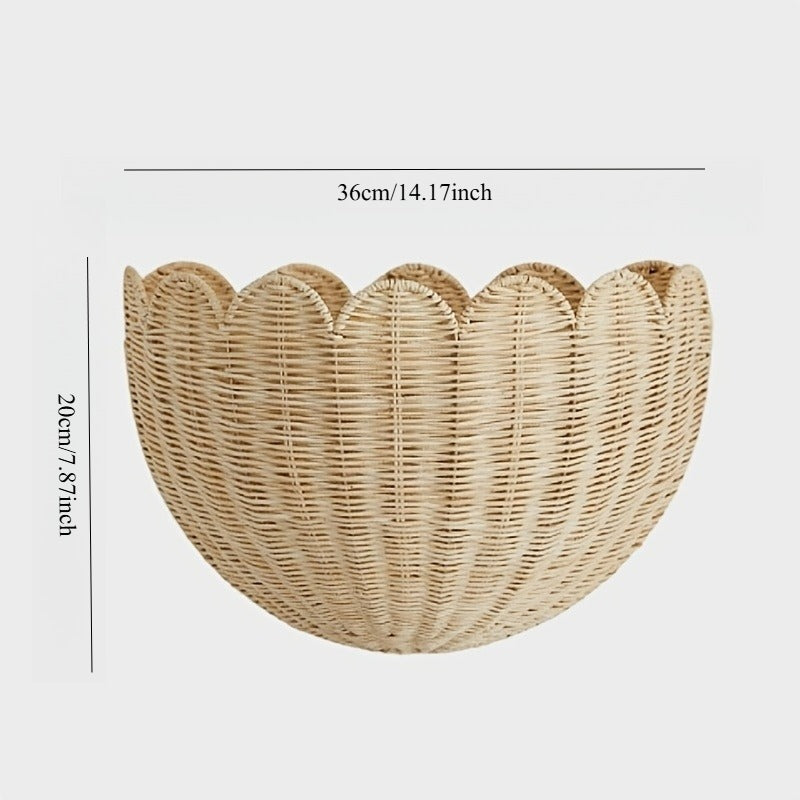 Scallop-Edged Woven Wall Basket - Original Handcrafted Decor Hanging Decorative Basket with Scallop-Edged Weave. Made from Non-Splintering Rattan Material. Ideal for Home Decor in Courtyards, Living Rooms, And Bedrooms