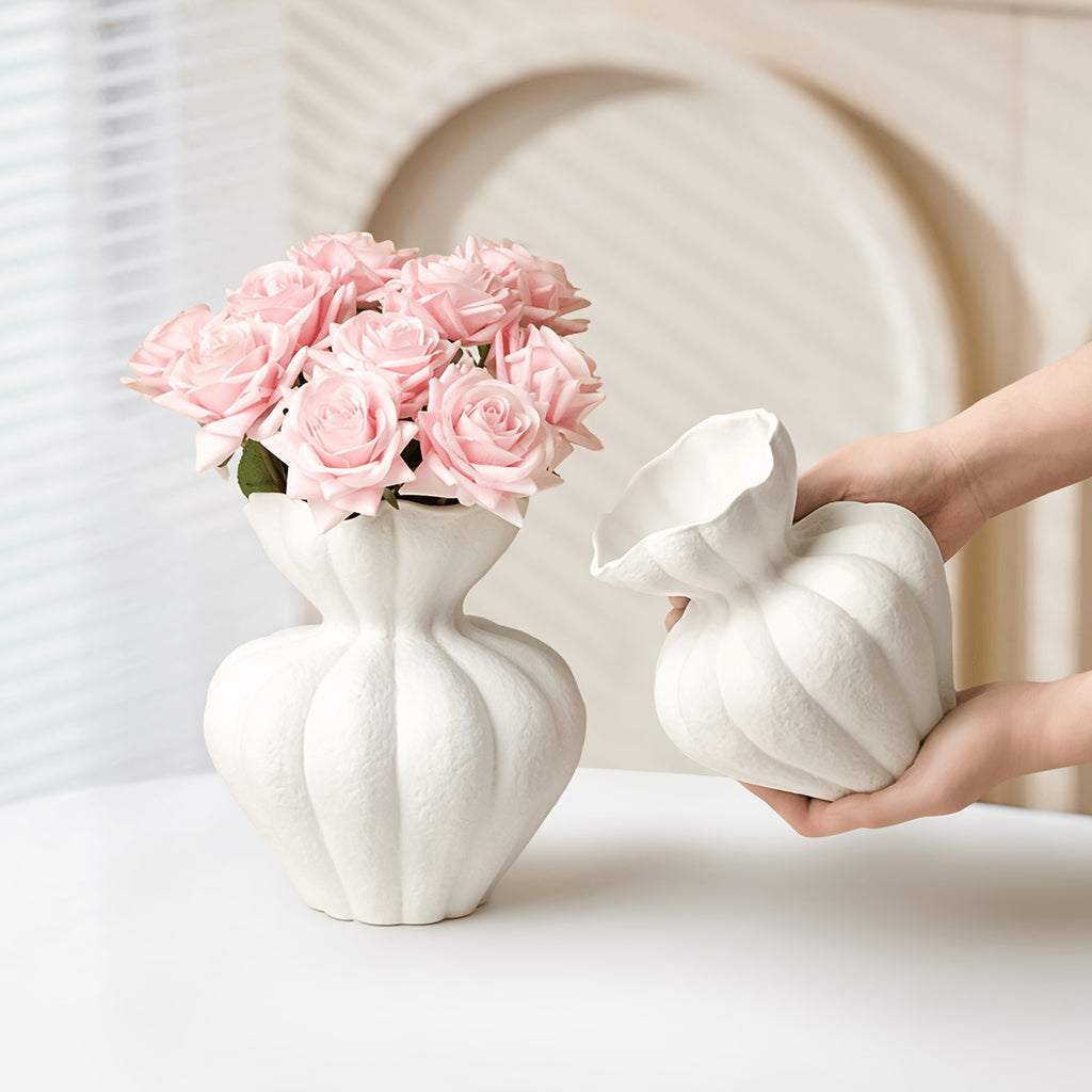 White Ceramic Vase, 8.2 Inch Modern Boho White Flower Vase for Home Decor, Unique Vase for Farmhouse Living Room Cabinet Table Centerpieces Wedding Decorations