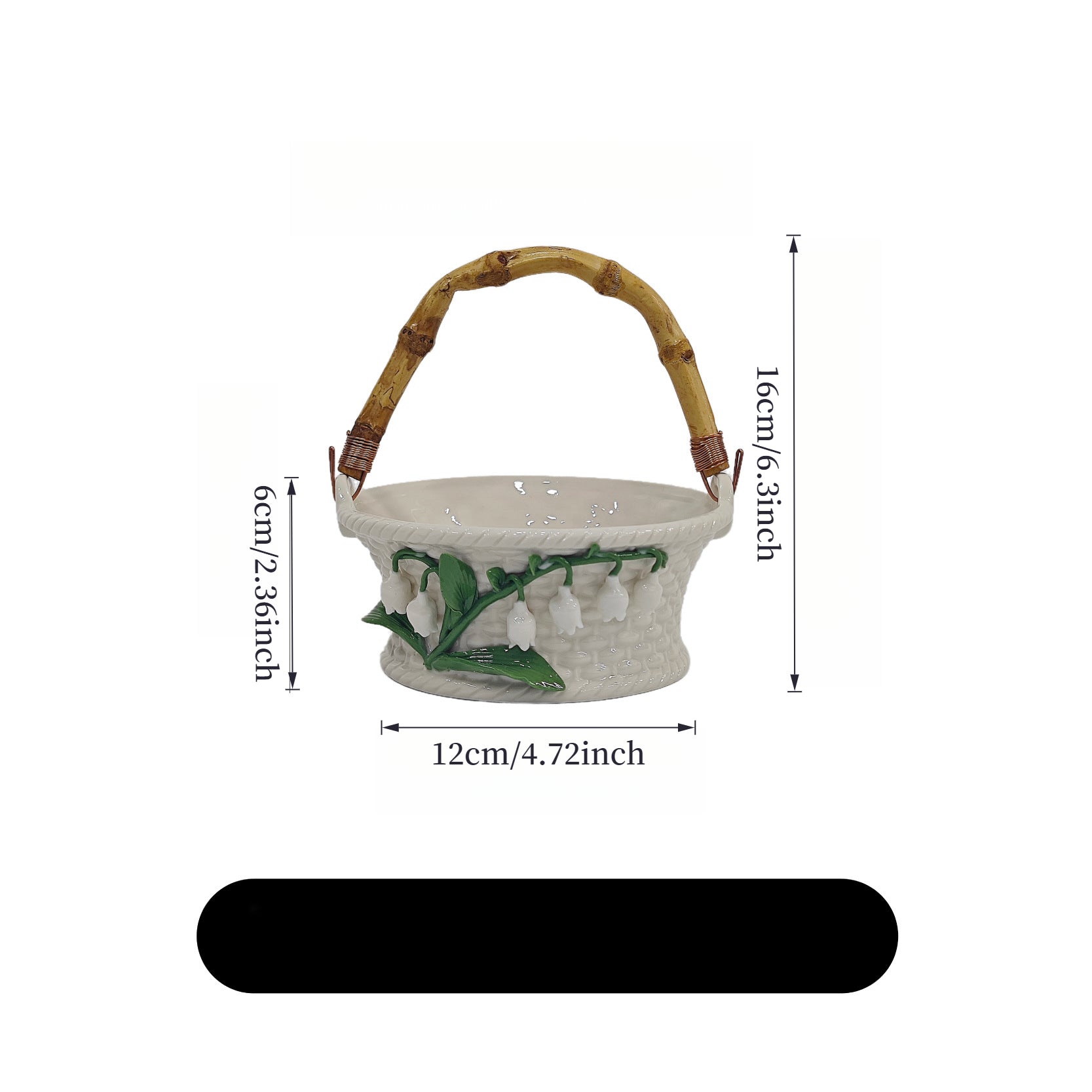 Creative Ceramic Lily of The Valley Handheld Basket, Fruit Basket, Living Room Home Desktop Display Tray, Snack Tray, Storage Basket, Shelf Baskets