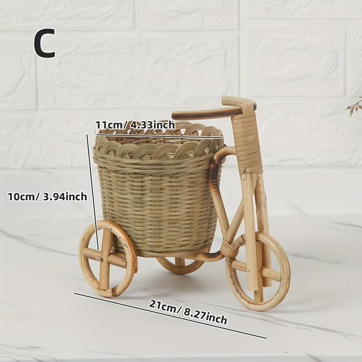Handmade Mini Bamboo Decorative Storage Basket, Flower Basket with Tricycle Art Design, Pen Holder for Desk, Suitable for Living Room, Bedroom And Outdoor Decoration (Not for Food Contact), Shelf Baskets