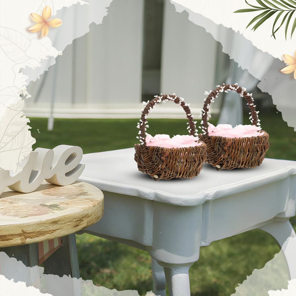 2pcs Christmas Flower Basket Vintage Berry Vine Wrapping Small Wicker Basket with Handle for Wedding Flowers Floral Decoration Candy Garden Home Storage