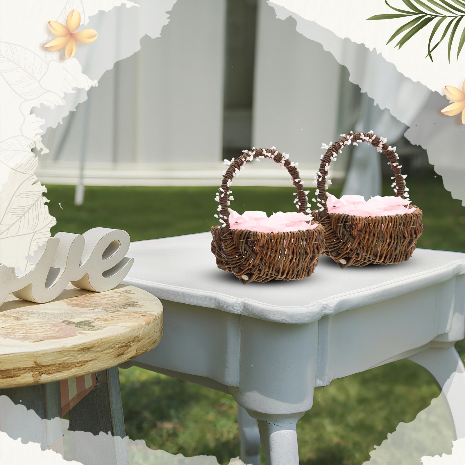 2pcs Christmas Flower Basket Vintage Berry Vine Wrapping Small Wicker Basket with Handle for Wedding Flowers Floral Decoration Candy Garden Home Storage
