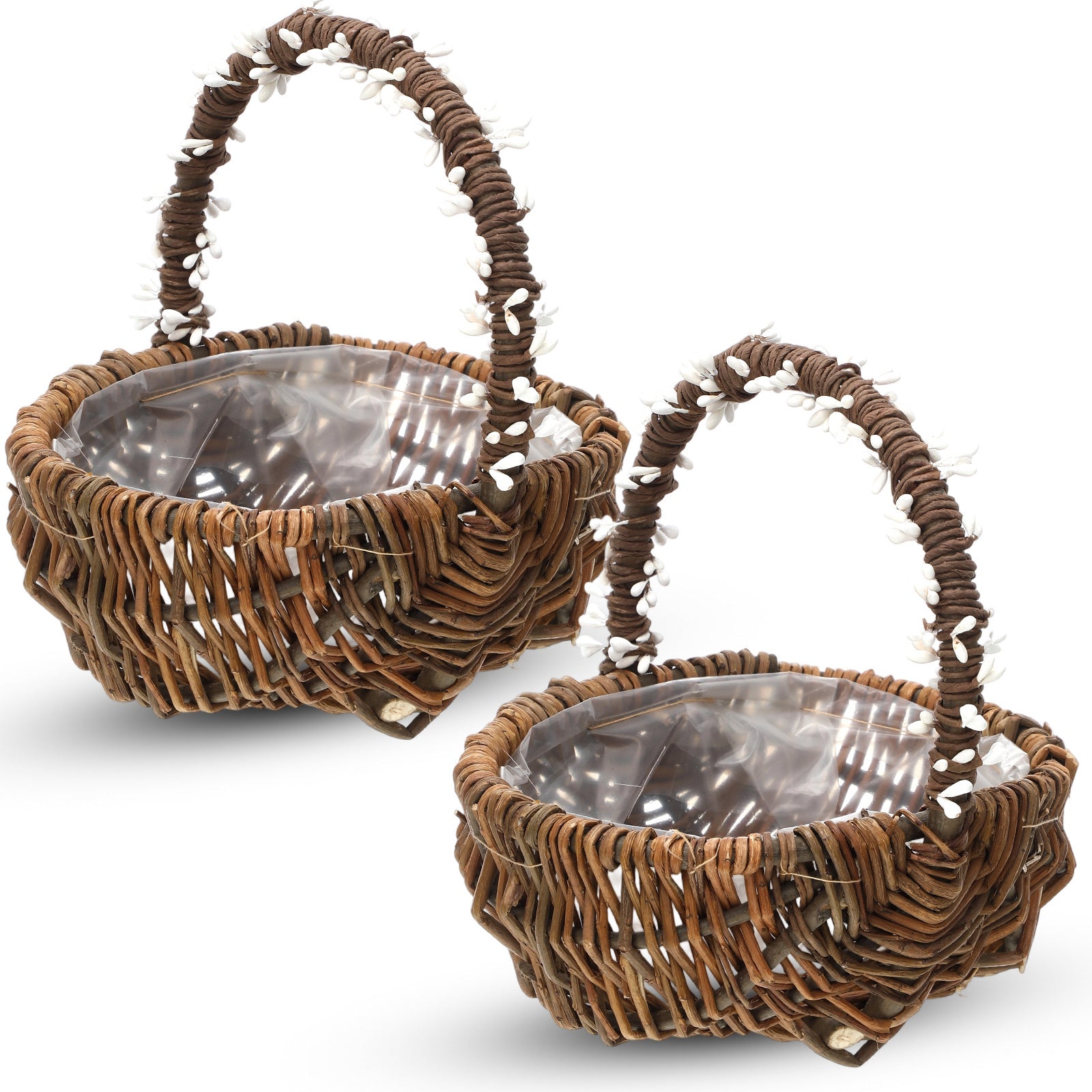 2pcs Christmas Flower Basket Vintage Berry Vine Wrapping Small Wicker Basket with Handle for Wedding Flowers Floral Decoration Candy Garden Home Storage